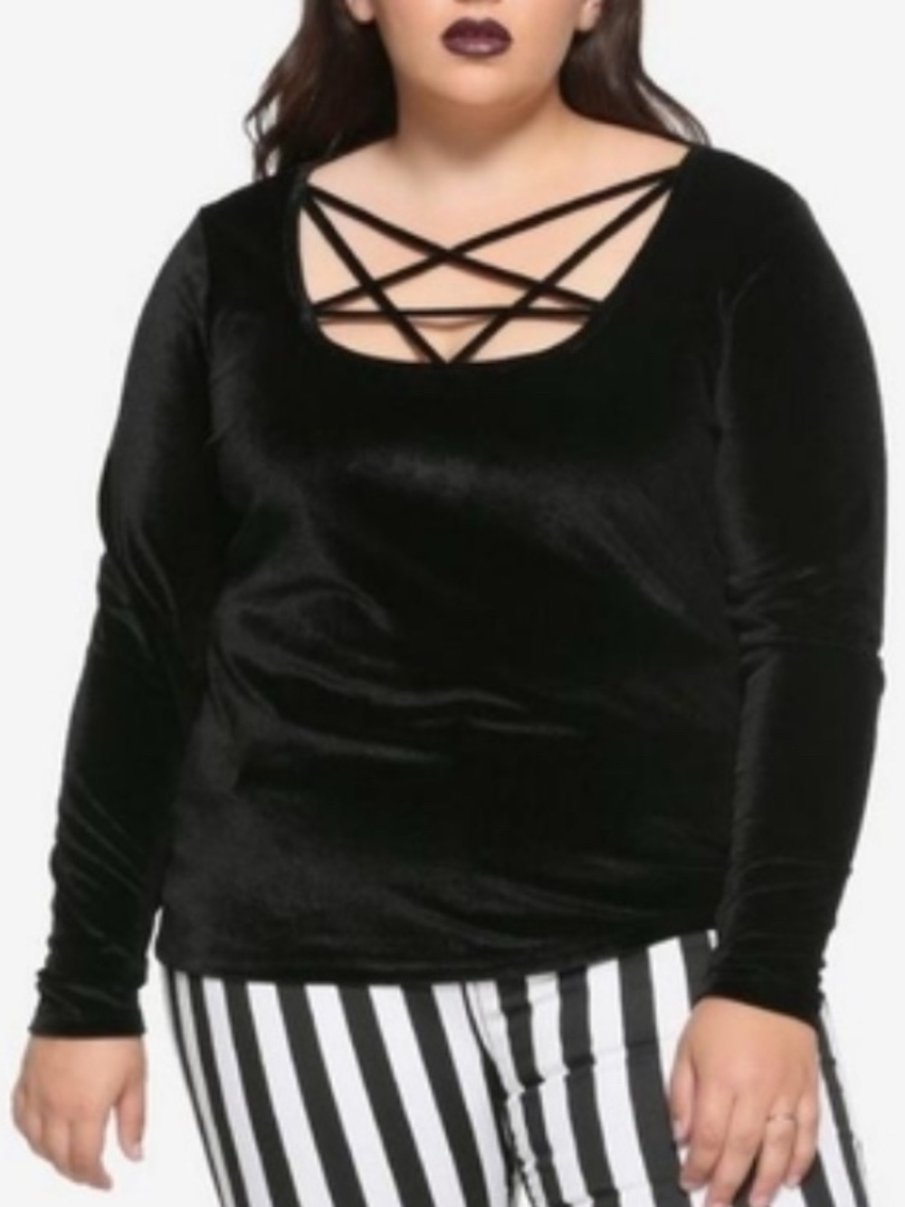 NWT Hot Topic Pentagram Crisscross V Black Velvet Top Sz 3X Whimsy Gothic Alt